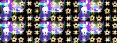 Raster deseni. Bahar çiçekleri dallı desen, siyah renkler çiçekli siluet..