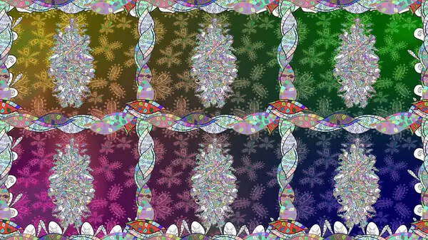 Düz Çiçek Elementleri Tasarımı. Raster illüstrasyonunda kusursuz çiçek deseni. Renkli Yaz Temalı Kusursuz Arkaplan. Yeşil renkte çiçekler.