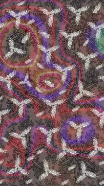 Kahverengi renkli Asya tekstili. Raster illüstrasyonu. Suluboya çiçekli çiçek deseni.