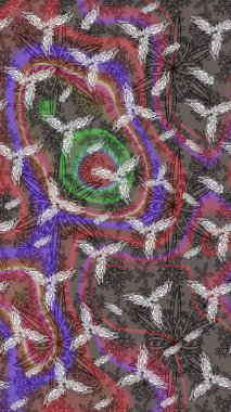 Raster illüstrasyonundaki çiçek desenli çizim. Renkli Bahar Teması eskiz kalıbı. Düz Çiçek Elementleri Tasarımı. Kahverengi renkte çiçekler.