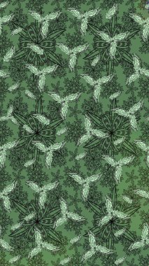 Raster illüstrasyonu. El çizimi çiçekli soyut çizim kalıbı. Yeşil renkte çiçekler.