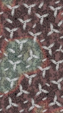 Raster illüstrasyonundaki çiçek desenli çizim. Düz Çiçek Elementleri Tasarımı. Renkli Yaz Temalı eskiz kalıbı. Kahverengi renkte çiçekler.