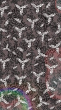 Şirin çiçekli eskiz deseni ve gri renkli yapraklar, suluboya çiçek deseni, duvar kağıdı, kart veya kumaş için fayanslı. Raster illüstrasyonu.