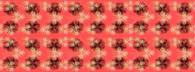 Noel ve yeni yıl moda baskıları için tatil tasarımı. Pembe, turuncu ve kahverengi renkler. Raster illüstrasyonu. Kar tanelerinin soyut arkaplanlı Noel deseni.