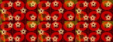 Raster illüstrasyonu. Noel stili. Kırmızı, kahverengi ve turuncu renkte kar taneleri.