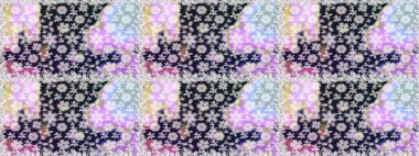 Raster Floral Illustration, Asyalı tekstil. Tarafsız renklerde etnik çiçeklerle kusursuz bir desen..