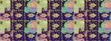 Tasarım için Damask çizim kalıbı. Tarafsız renklerde altın elementlerle Raster çizim deseni.