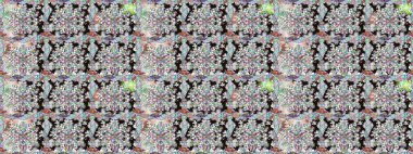 Miles Fleur, süslü püslü bir süs. Eski usul. Kusursuz bir geçmişi var. Tomurcukları papatya çiçekleri olan sevimli bir çiçek deseni. Raster illüstrasyonu. Kumaş, tekstil ve duvar kağıdı baskısı için..