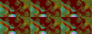 Çiçek desenli çizim. Raster illüstrasyonu. Kırmızı renkte Asyalı tekstil.