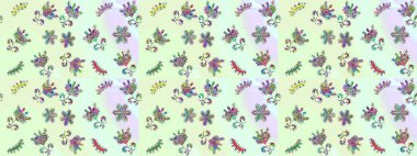 Çiçekli, suluboya desenli kusursuz çiçek deseni. Tarafsız, bej ve gri renklerde çiçekler. Renkli Bahar Temalı Kusursuz Arkaplan. Düz Çiçek Elementleri Tasarımı. Raster illüstrasyonu.