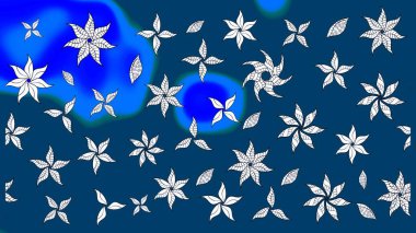 Raster illüstrasyonu. Taslak dekoratif arka plan, çiçek mandala. Çiçek. Mavi renklerde.