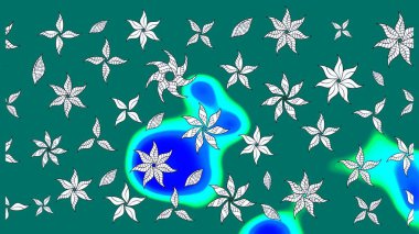 Suluboya, elle çizilmiş. Raster hisseleri. Çiçekler maviye. Taslak arkaplan deseni.