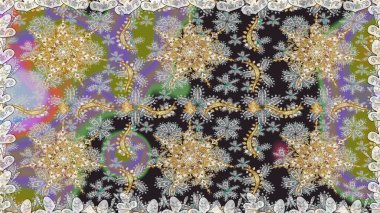 Klasik raster sarısı, kusursuz desen. Geleneksel oryantasyon süsü. Gri renklerde, altın elementlerle kusursuz desen. Klasik vintage arkaplan.