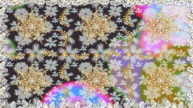 Gri renkli ve altın elementli altın desenli. Geleneksel oryantasyon süsü. Kusursuz klasik raster altın desenli. Klasik vintage arkaplan.