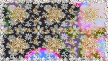 Gri renklerdeki altın element. Barok tarzında altın çiçekli süs. Doku arka planında altın duvar kâğıdı. Damask kusursuz yinelenen arkaplan.