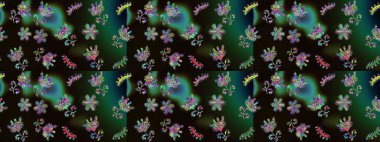 Çiçekli karalama şeklinde Raster çiçek deseni. Siyah, yeşil ve gri renkli çiçekler. Nazik, narin çiçek arkaplanı.