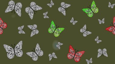 Sevimli kelebekler. Raster geleneksel halk güzel dekor yeşil arka planda kıyafet tasarımı için.