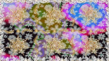 Kart, duvar kağıdı, ambalaj ve tekstil için klasik tasarım. Kusursuz desenli altın elementler. Altın şablon. Gri renkli Royal retro. Raster illüstrasyonu. Çiçeksel klasik doku.