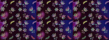 Raster illüstrasyonundaki çiçek desenli çizim. Çiçekler suluboya tarzında kahverengi, mavi ve siyah renklerde.