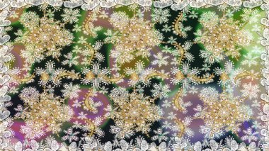 Raster altın desen. Raster illüstrasyonu. Kusursuz altın desenli bukleler. Altın elementli nötr renkler. Doğu tarzı arabesk.