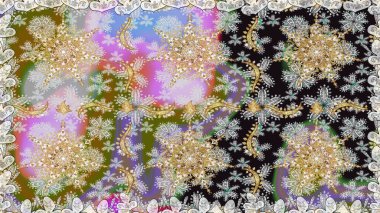 Davetiyeler, kartlar, web sayfası için Raster illüstrasyon. Doğu tarzı element. Çizgi sanatı tasarım şablonu için kusursuz sınır. Gri renklerdeki altın element. Altın çizgili çiçek dekoru.