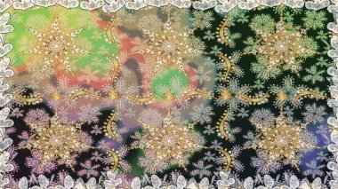 Raster illüstrasyonu. Oriental raster klasik gri ve altın desenli. Kusursuz soyut arkaplan.