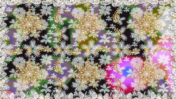 Senin tasarımın için, duvar kağıdı. Raster geometrik arka plan. Altın rengi, kusursuz çizim. Gri renklerde, altın çiçekli altın desenler..