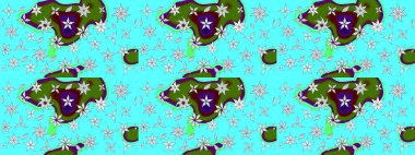 Raster çiçekli arka plan. Güzel kumaş deseni. Renkli Yaz Temalı eskiz kalıbı. Yazdır. Güzel eskiz şekli. Düz Çiçek Elementleri Tasarımı.