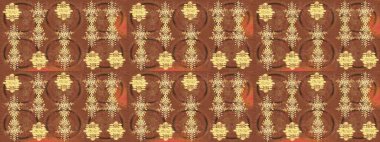 Raster illüstrasyonu. Kahverengi, sarı ve bej renklerde. Güzel kumaş deseni. Raster illüstrasyonunda çiçek deseni çizimi.