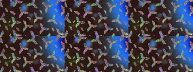 Kar taneleri arka planda. Raster illüstrasyonu. Kar taneleri deseni. Arkaplanda soyut kar taneleri olan düz tasarım. Kar tanesi süslemeli desen.