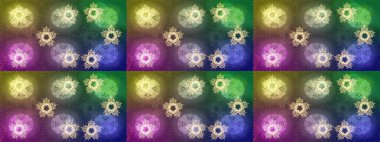 Çiçek Elementleri 'nin soyut geçmişi. Raster kış deseni. Yeşil, nötr ve mor renkler üzerine dizayn. Raster illüstrasyonu.