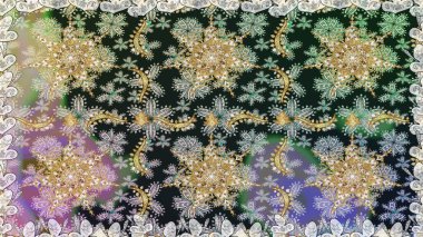 Damask pürüzsüz süsü. Geleneksel raster ve altın desen. Gri renkler üzerinde klasik oryantal desen.