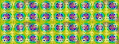 Yüzey için tekrarlanan doku, ambalaj kağıdı, sarı, yeşil ve mavi renkli kar tanesi. Kış kar taneleri, raster arka plan.