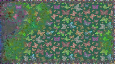 Yeşil sevimli arka planda kelebekler. Raster. Kağıt, kumaş ve ambalaj için uygun. Kusursuz desen.