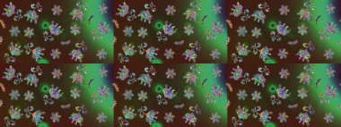 Şirin çiçek elementleri. Yeşil renkli çiçekler. Raster illüstrasyonu. Çizim.