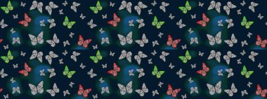 Kağıt, kumaş, ambalaj kağıdı ve duvar kağıdı tasarımı için güzel bir arka plan. Güzel kelebek resimlerini renklendir. Robot resim. Raster illüstrasyonu.