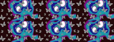 Kahverengi arka planda kelebek. Rastgele kahverengi kelebekler şirin desenler. Raster illüstrasyonu. Davetiye, kart ve parmak izi için basit kadınsı bir model. Çizim.