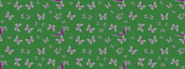 Giysi tasarımı için dekorasyon. Şirin kelebek yeşil raster desenli. Çizim.