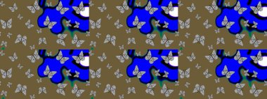 Kahverengi arka planda güzel renkli kelebeklerin Raster vintage el çizimi. Raster illüstrasyonu. Moda sevimli kumaş tasarımı.