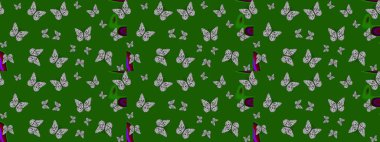 Şirin kelebek yeşil raster desenli. Robot resim. Giysi tasarımı için dekor.