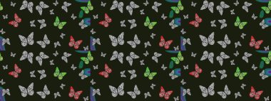 Kumaş, Tekstil, Baskı ve Davetiye için arka plan. Raster illüstrasyonu. Gri arkaplanda kelebek deseni.