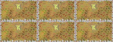 Kumaş, tekstil, baskı ve davetiye örnekleri. Sarı ve kahverengi arka planda bir resim. Kusursuz. Raster. Kelebek deseni.