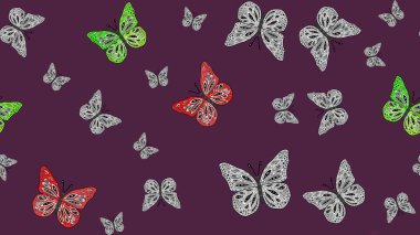 Erkekler, kızlar, elbiseler, duvar kağıtları için soyut çizim kalıbı. Fantezi sevimli illüstrasyon. Raster illüstrasyonu. Kahverengi arka planda suluboya kelebeklerin.