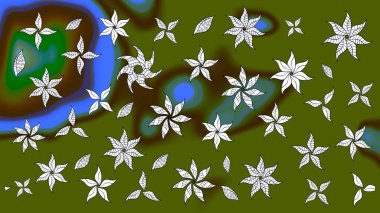 Modern çiçek arkaplanı. Moda baskıları için zarif bir şablon. Parlak renkli çiçekli ve yeşil yapraklı harika bir çiçek deseni. Halk stili.