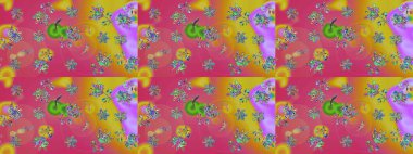 Renkli Bahar Teması eskiz kalıbı. Pembe renkli çiçekler. Düz Çiçek Elementleri Tasarımı. Güzel çiçek deseni..