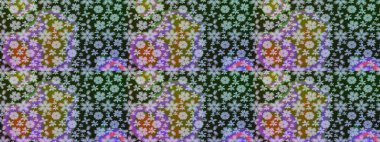 Düz Çiçek Elementleri Tasarımı. Çiçek desenli çizim. Asya tekstil tarzında. Raster illüstrasyonu. Renkli Bahar Teması eskiz kalıbı. Güzel kumaş deseni.