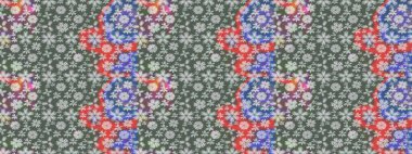 Yeşil renkli yeşil papatya deseni. Raster illüstrasyonu. Yeşil renklerde.