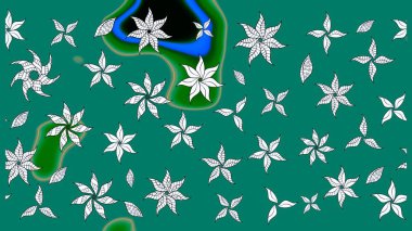 Mavi renkli bitkilerden oluşan parlak çiçekli çizim deseni.