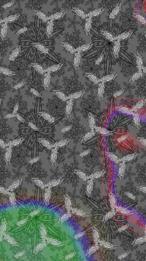 Raster illüstrasyonundaki çiçek desenli çizim. Güzel kumaş deseni. Gri renklerde. Raster illüstrasyonu.