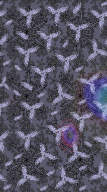 Raster Floral Illustration, Asyalı tekstil. Tarafsız renklerde etnik çiçeklerle zarif bir eskiz..